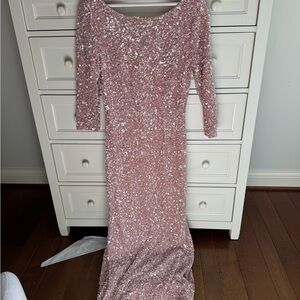 Theia Rose Pink Sequin Long-Sleeve Maxi Dress